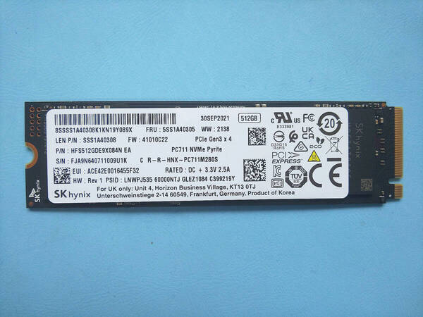 ●使用時間 7423時間 NVMe SSD M.2 2280 SKHynic HFS 512GB 作動確認中古品 NO63●