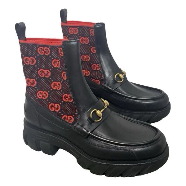 【新品19.5万】GUCCI グッチ ホースビット付GGジャージ メンズブーツ ショートブーツ