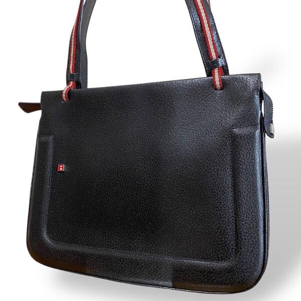 美品 BALLY バリー ビジネス ショルダーバッグ レザー ストライプ 黒