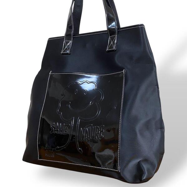 美品 MOSCHINO モスキーノ トートバッグ エナメル ナイロン 黒