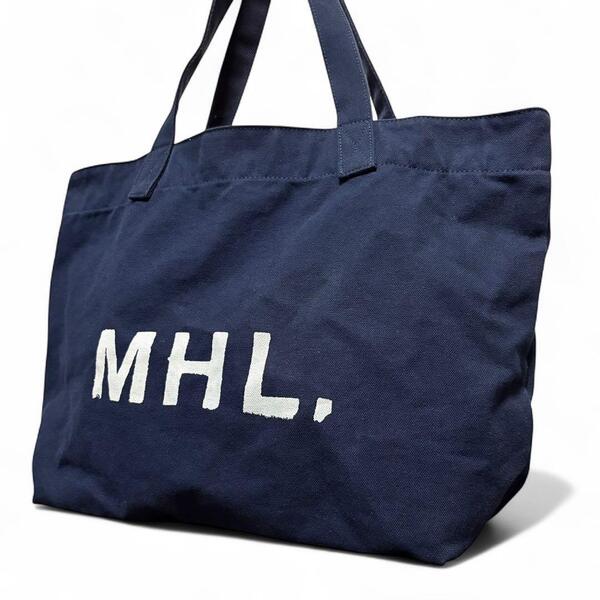 美品 MHL エムエイチエル キャンバス トートバッグ ネイビー 肩掛け