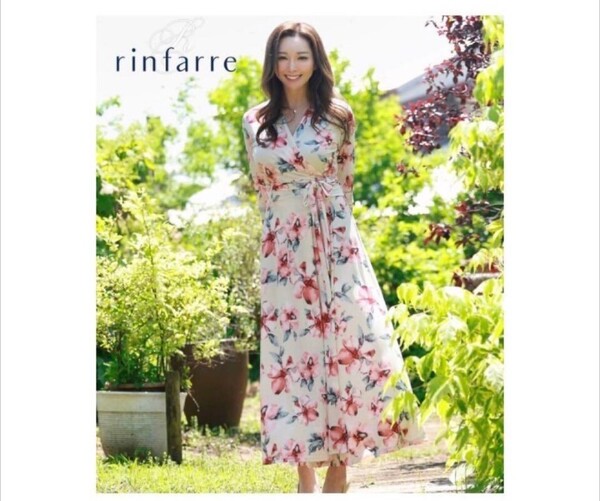 rinfarre アイボリー花柄 ロング ワンピース ラップスカート