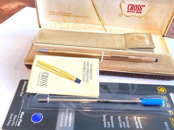 CROSS クロス クラシックセンチュリー 14金張 旧ロゴ ボールペン 青純正リフィル付 革ケース付