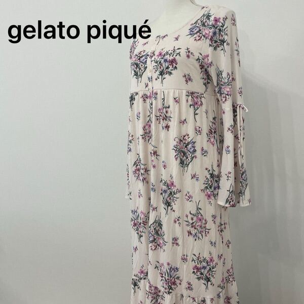 【343】美品 gelato pique ジェラートピケ 花柄 ルームウェア 部屋着 総柄 春夏 フリーサイズ