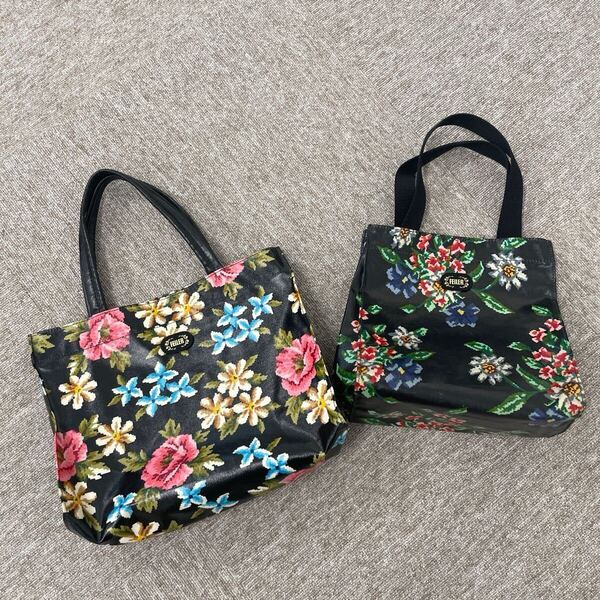 【354】美品 FEILER フェイラー 手提げトートバッグ ハンドバッグ 花柄 バッグ 2個セット エコバッグ ビニール素材