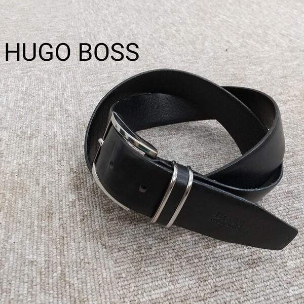 【357】HUGO BOSS ヒューゴボス ベルト レザー 本革 黒 ブラック イタリアンレザー イタリア製 牛革