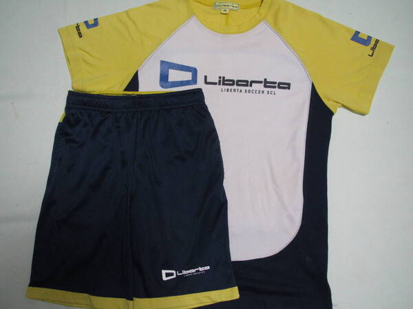 30 中古 Liberta リベルタ サッカースクール 半袖 ユニフォーム ハーフパンツ 上下セット JM 140 150cm トレーニングウェア 紺 黄