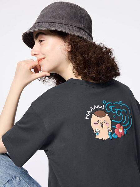 新品 ちいかわ GU コラボ M 半袖 Tシャツ グラフィック 黒 CHIIKAWA くりまんじゅう カットソー 女性用 ブラック