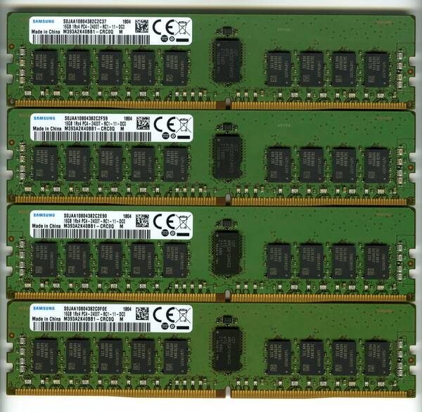 【RDIMM】DDR4-2400、ECC Registered、16GBの4枚セットで64GB、中古 samsung reg pc4 サーバー メモリ 1804-4
