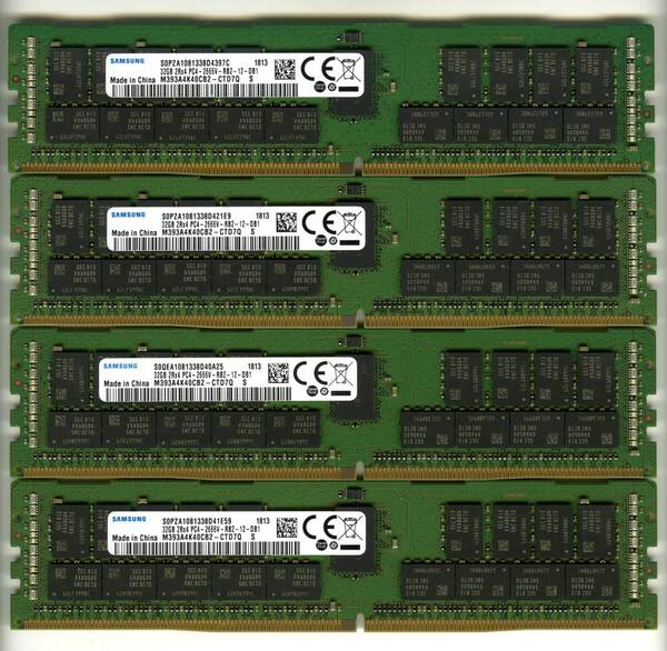 【RDIMM】DDR4-2666、ECC Registered、32GBの4枚セットで128GB、中古 Samsung reg pc4 サーバー メモリ Z4 G4で動作確認済み 1813-2