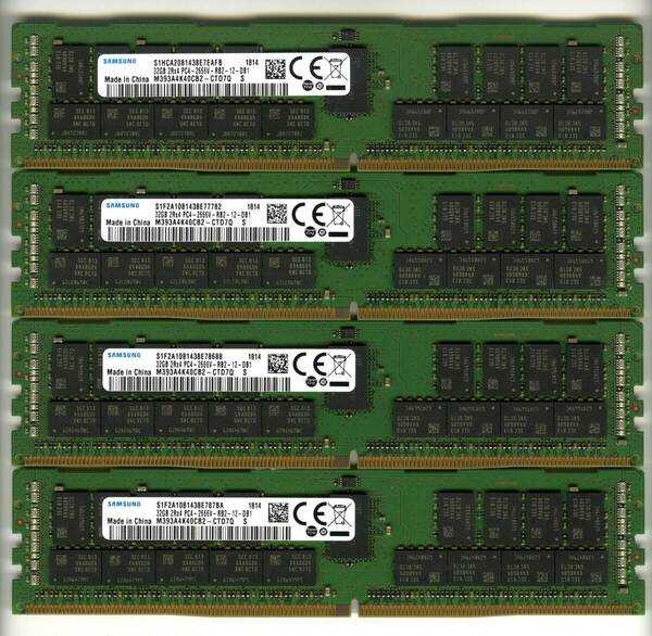 【RDIMM】DDR4-2666、ECC Registered、32GBの4枚セットで128GB、中古 Samsung reg pc4 サーバー メモリ Z4 G4で動作確認済み 1814