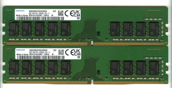 【ECC UDIMM】DDR4-3200、8GBの2枚セットで16GB、中古 Samsung ECC Unbuffered pc4 2342