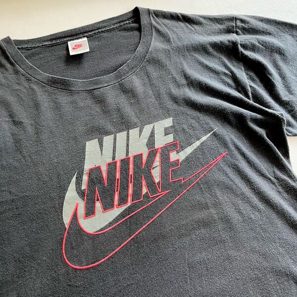 80s 90s NIKE 銀タグ 二連 スウォッシュ Tシャツ L ブラック USA製 ビンテージ 80年代 90年代 ナイキ 黒 米国製 オリジナル ヴィンテージ