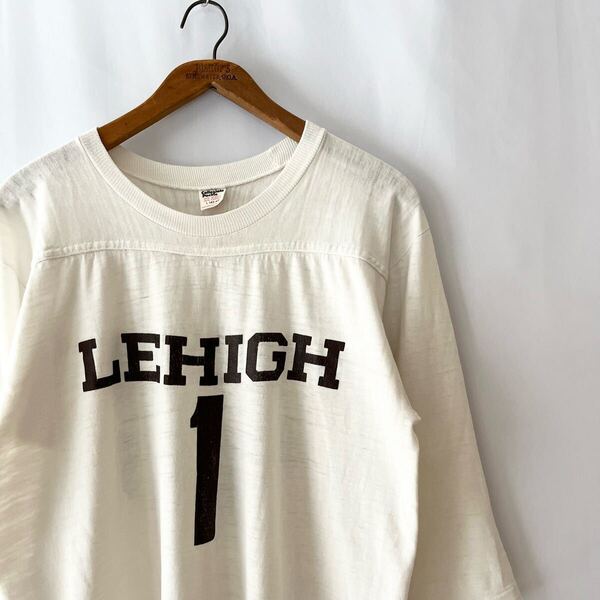 白! 70s Collegiate Pacific 七分袖 フットボール Tシャツ L ホワイト USA製 ビンテージ 70年代 フットT オリジナル ヴィンテージ