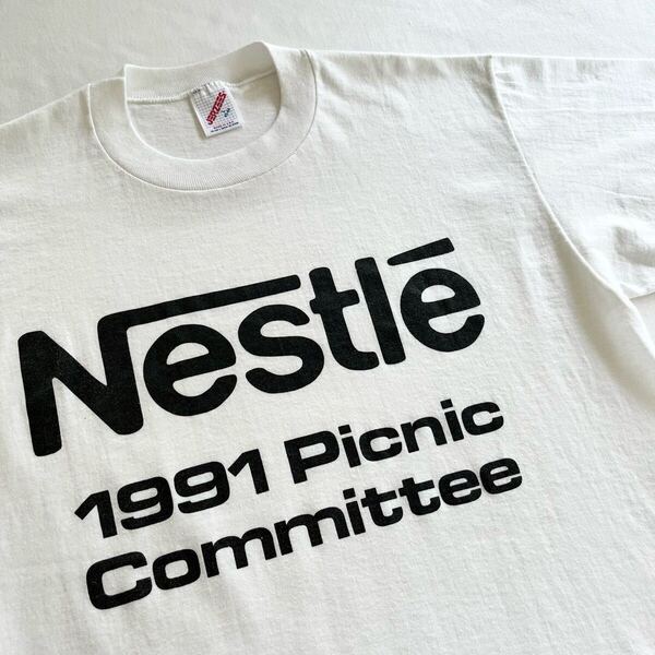 91年 Nestle Tシャツ L ホワイト USA製 ビンテージ 90s 90年代 ネスレ コーヒー 企業T アメリカ製 米国製 オリジナル ヴィンテージ