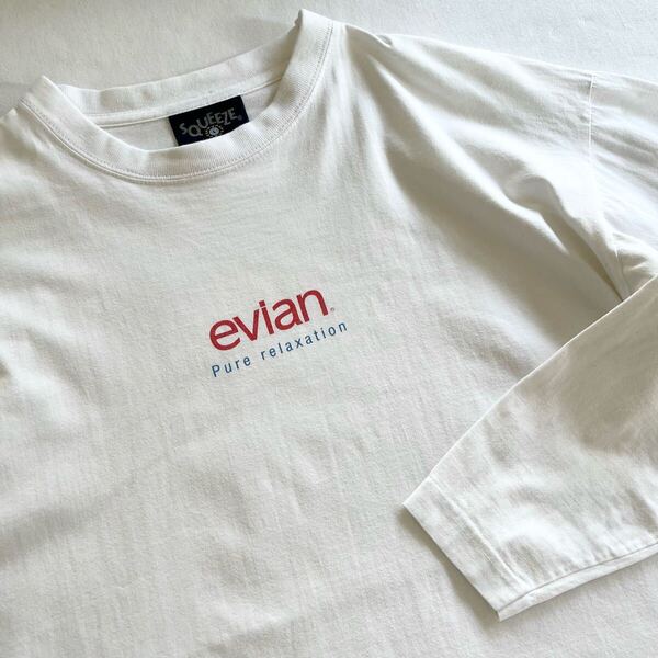 90s evian ロゴ 長袖 Tシャツ L ホワイト ビンテージ 90年代 エビアン ロンT 企業T ロングスリーブTシャツ 白 オリジナル ヴィンテージ