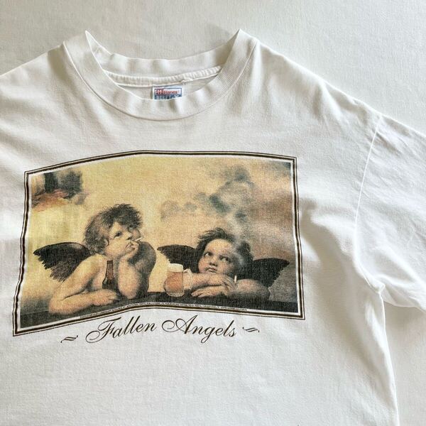 90s ラファエロ 2人の天使 パロディー Tシャツ L USA製 ビンテージ 90年代 fallen angel 堕天使 アートT アメリカ製 ヴィンテージ