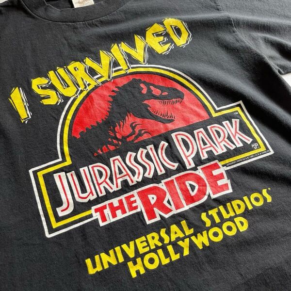 96年 JURASSIC PARK THE RIDE Tシャツ L ブラック USA製 ビンテージ 90s 90年代 ジュラシックパーク 黒 アメリカ製 ヴィンテージ