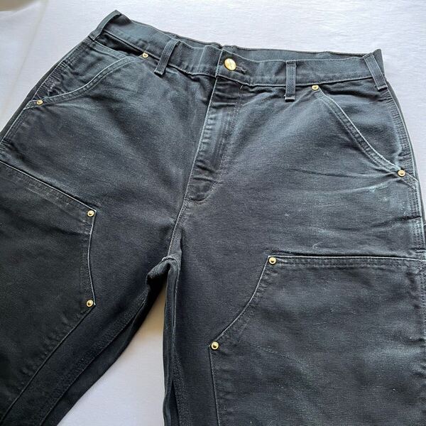 黒! Carhartt ダック ダブルニー ワークパンツ 表記 W34 L30 ブラック USA製 ビンテージ カーハート Wニー ペインターパンツ アメリカ製