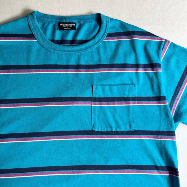 80s 90s Wentworth ボーダー ポケット Tシャツ L ブルー USA製 ビンテージ 80年代 90年代 縞々 ポケT アメリカ製 オリジナル ヴィンテージ