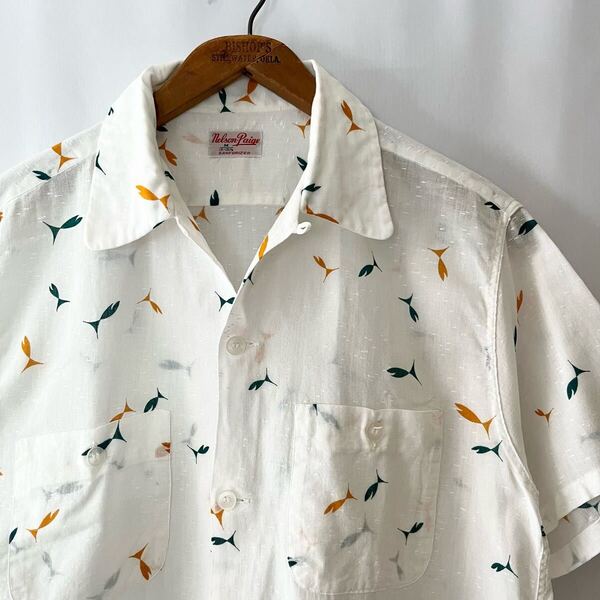 50s nelson-paige ネップ フィッシュ ループカラー 半袖 ボックス シャツ M ビンテージ 50年代 アトミック 開襟 オリジナル ヴィンテージ
