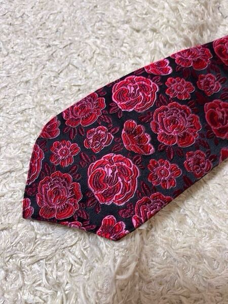 極美品 ADJUSTABLE COSTUME × VANNERS SILK WEAVERS 総柄 バラ 花柄 ネクタイ ジャガード シルク 絹