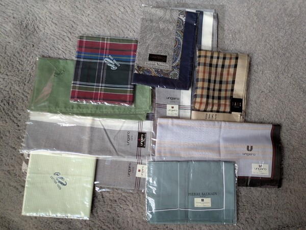 ハンカチ ブランドハンカチ Rudolph Valentino, Daks,Crocodille,Pierre Balmain,わさび染,Ungaro 10枚まとめて!