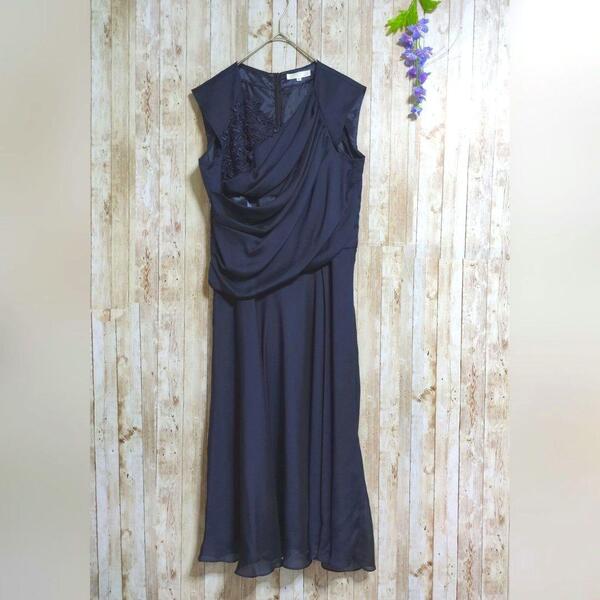 【ドレスデコ】2XLサイズ☆パーティードレス☆レース花柄モチーフ☆大きい☆DRESS DECO☆ワンピース☆ネイビー☆3L☆XXL☆結婚式