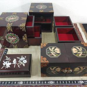 ■送料無料!■まとめて■螺鈿細工・双子宝石箱■小物入れ■小引き出し■ジュエリーBOX■アクセサリーケース■名刺入れ■3点セット!