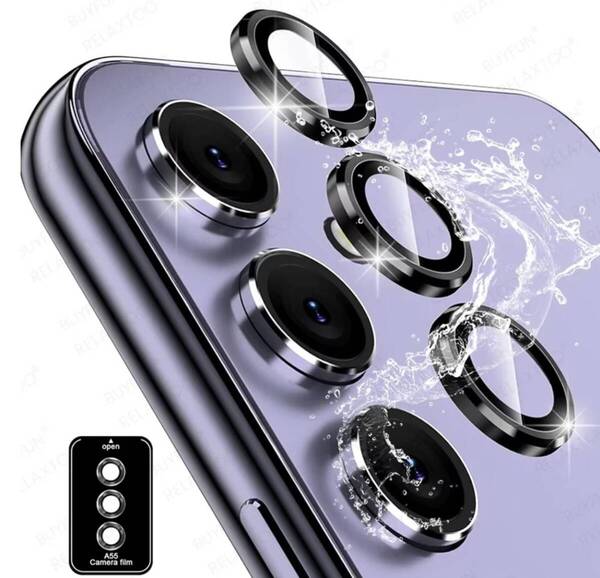 Galaxy A55 5G SC-53E SCG27 カメラフィルム ギャラクシー a55 カメラ保護 薄型 強化ガラス 耐衝撃 独立型 アルミ カメラカバー ブラック