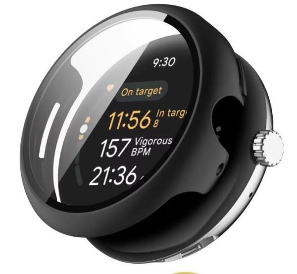Google Pixel Watch 3 45mm カバー ガラス フィルム ケース ブラック 液晶画面保護 保護カバー ピクセル ウォッチ watch3 ハードケース