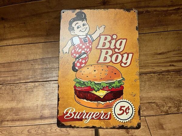 ブリキ看板!未使用品【BIGBOY ビッグボーイ】アンティーク レトロ 約20cm x 約30cm ガレージ 世田谷ベース アメリカン インテリア