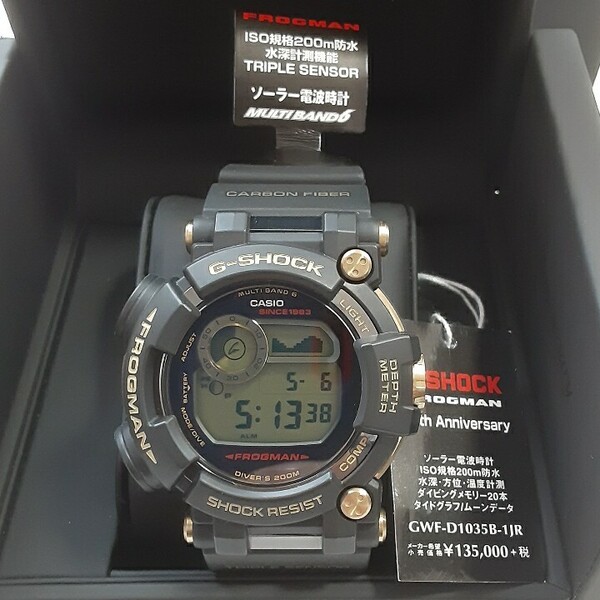 美品 CASIO カシオ G-SHOCK Gショック FROGMAN フロッグマン 35周年記念限定 ゴールドトルネード 電波ソーラー GWF-D1035B-1JR