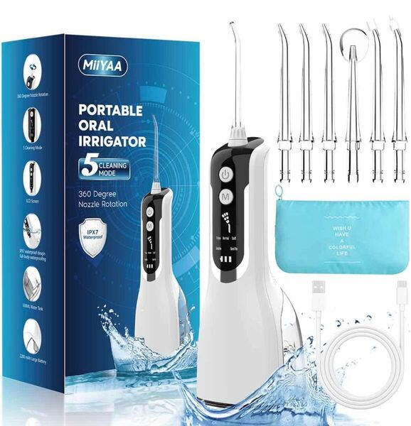 口腔洗浄器 歯ジェットウォッシャー 口腔洗浄機 替えノズル6本 USB充電式 5つモード調節可能 330ml IPX7防水 携帯型