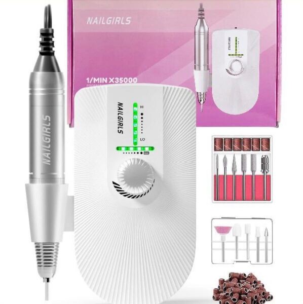 NAILGIRLS 電動ネイルマシン 充電式 35000rpm ジェルネイルオフ 電動 11個のビット キットネイルケア プロ用 爪切り 爪磨き