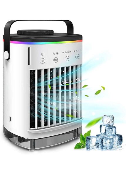 ポータブルエアークーラー、4台のモバイルエアコン、エアクリーマー&加湿器&浄水器、水タンク付き蒸発クーラー、4つの調整可能な速度,白