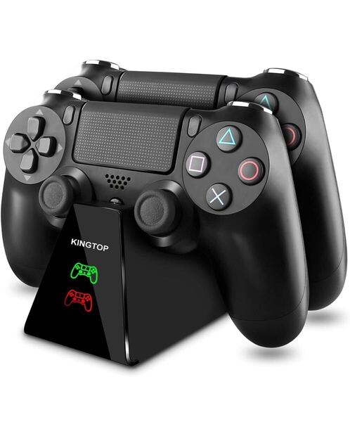 PS4 コントローラー充電スタンド KINGTOP ワイヤレスコントローラー (DUALSHOCK 4) 用 同時に2台充電可能 LED充電表示ライト付き