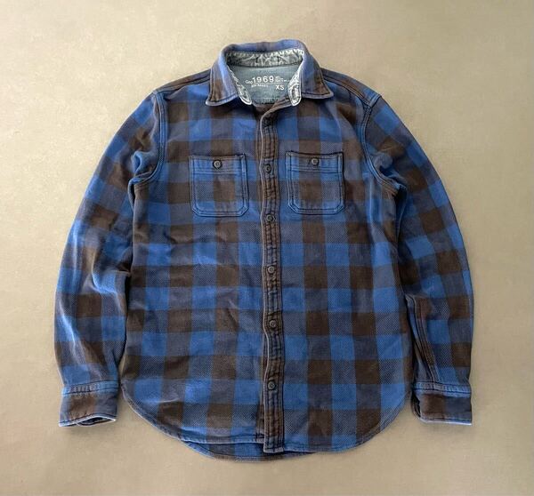 フェード Old gap オールド ギャップ ヘビーネルシャツ ブロックチェック マチ付き ビンテージ 長袖 USA 古着 雰囲気 黒青 fivebrother