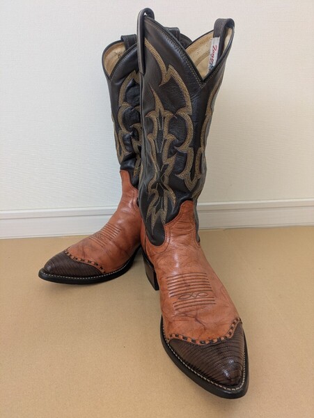 【リアルリザード】トニーラマ Tony Lama 26.5cm US 8.5 ブラウン コンビ J69514 メンズ ウエスタンブーツ MADE IN USA
