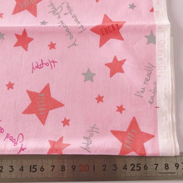 ハギレ 生地 布 入園入学 キャラクター生地 110×50 50cm綿100% カットクロス 布 オックス ピンク 英字 星柄 女の子