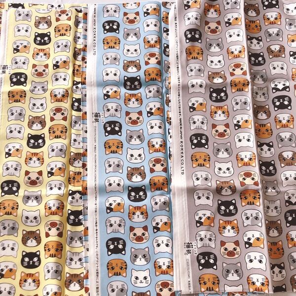 生地 ハギレ 綿 オックス 生地 猫 ネコ 猫柄 フェリシモ 猫部 110×50 3枚 1.5m分 カットクロス 猫好き 茶トラ キジ 黒猫