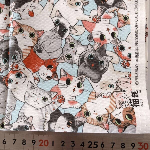 生地 ハギレ 綿 オックス 生地 猫 ネコ 猫柄 フェリシモ 猫部 110×50 50cm 猫好き カットクロス ハチワレ 山﨑りんりん