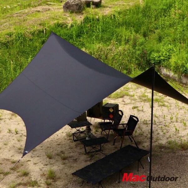 黒L新品 Mac Outdoor Mac One ヘキサ タープ ブラック size L 黒 マックワン Hexa タープ マックアウトドア キャンプ 難焼 撥水 タープ