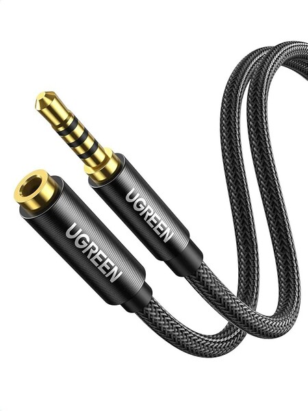 UGREEN イヤホン 延長コード 3.5mm オーディオケーブル 4極/TRRS ナイロン編み AUX ヘッドホン Hi-Fi音質 多重シールド 24K金メッキ 1M