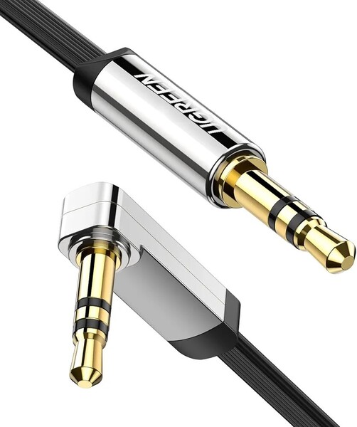 UGREEN オーディオケーブル aux ケーブル 片側L字 ステレオミニプラグ AUX 3.5mm 3極 オス-オス 高音質 イヤホンジャック 金メッキ 1M