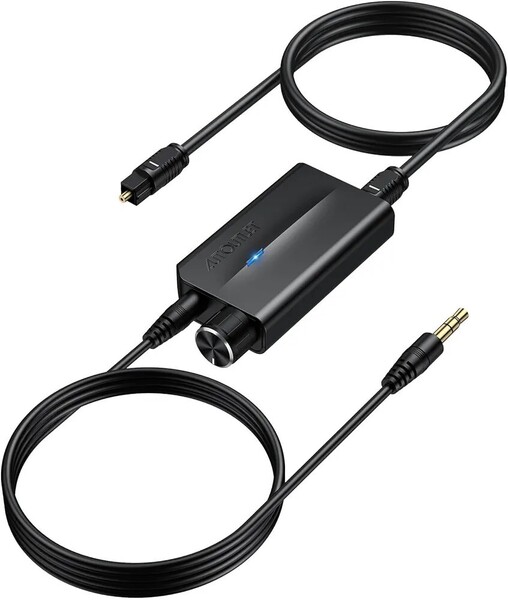 AUTOUTLET 192kHz DAC 光デジタル-3.5mmコンバーター ボリュームコントロール付き デジタル-アナログオーディオコンバーター 光-Aux