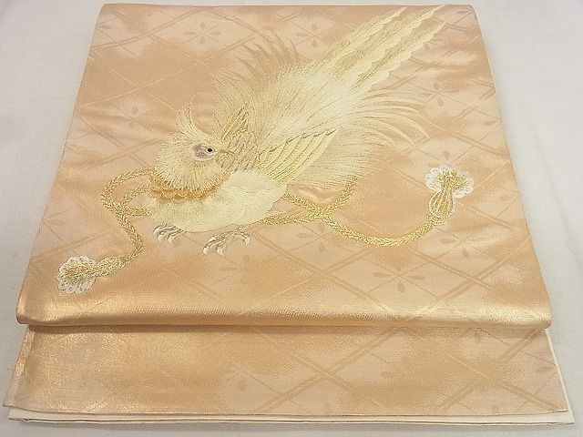 平和屋着物□六通太鼓柄袋帯 総刺繍 尾長鶏 金糸 逸品 DAAF6485du