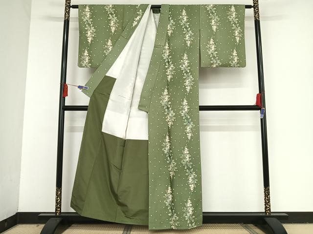 平和屋着物○尚代 小紋 紬地 ろうけつ染め 草花文 正絹 逸品 AAAT9441np