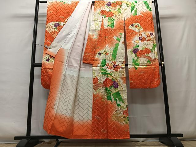 平和屋着物■豪華振袖　駒刺繍　牡丹花文　暈し染め　金彩　正絹　逸品　CAAM0597yc