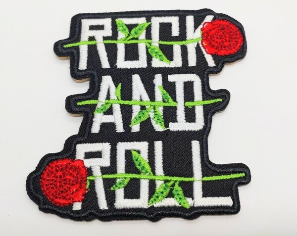 送料無料 ロックンロール 薔薇 アイロン のりつき 刺繍 ワッペン アップリケ アメリカン雑貨 スマアク